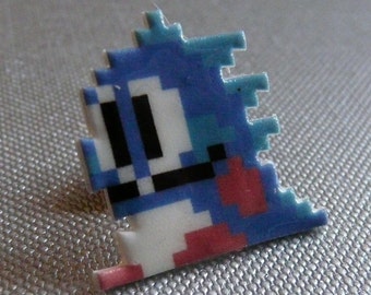 Bubble Bobble Bob Pin // Arcade Nintendo Hat Pin // Tie Tack // Retro lapel pin // resin coated shrink plastic similar to enamel pin