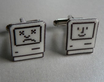 comedy/tragedy - happy/sad mac apple Cufflinks // Video Game Cufflinks // Geek Wedding Cufflinks // Gamer Wedding Cuff Links