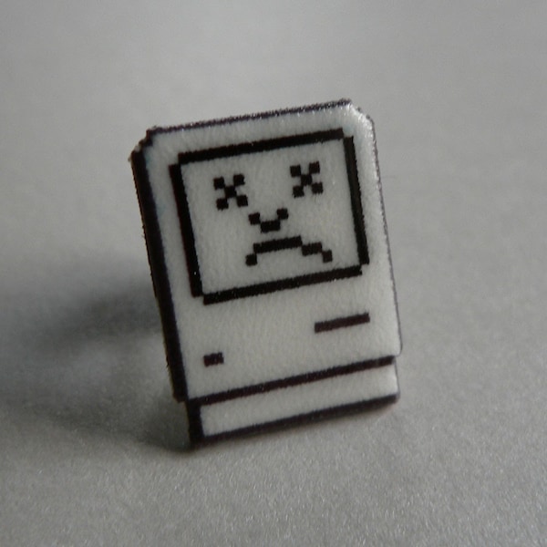 sad mac apple pin // Nintendo Hat Pin // Tie Tack // Retro lapel pin // resin coated shrink plastic similar to enamel pin // macintosh