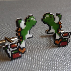 slurp - yoshi Cufflinks // Video Game Cufflinks // Geek Wedding Cufflinks // Gamer Wedding Cuff Links // Groomsmen Gift
