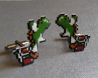 slurp - yoshi Cufflinks // Video Game Cufflinks // Geek Wedding Cufflinks // Gamer Wedding Cuff Links // Groomsmen Gift