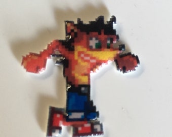 Crash Bandicoot Pin // Playstation Hat Pin // Tie Tack // Retro lapel pin // resin coated shrink plastic similar to enamel pin