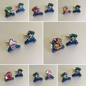 mario kart Cufflinks - pick your favorite character // Video Game Cufflinks // Geek Wedding Cufflinks // Gamer Wedding Cuff Links