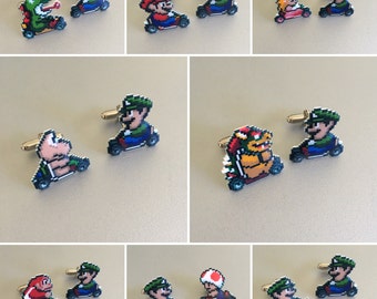 mario kart Cufflinks - pick your favorite character // Video Game Cufflinks // Geek Wedding Cufflinks // Gamer Wedding Cuff Links