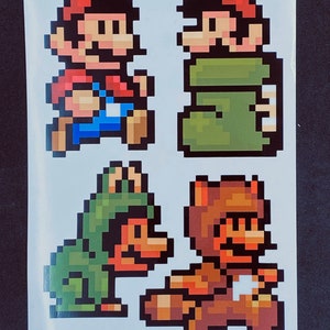 Mario/Tanooki Pixelated Sticker Pack  // Super Mario Video Game Stickers // Nintendo Stickers // Car Decals // Kiss Cut Vinyl Stickers