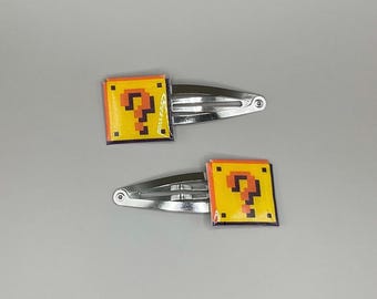 Mystery Block Mario Barrettes // Super Mario Barrettes // Mario Barrettes // Nerdy Barrettes // Geek Barrettes // Gamer Girl Hair