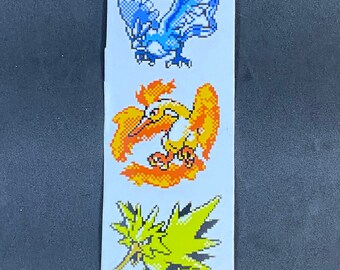 Pokemon Legendary Birds Pixelated Sticker Pack  // Pokemon Stickers // Nintendo Stickers // Car Decals // Articuno Zapdos Moltress