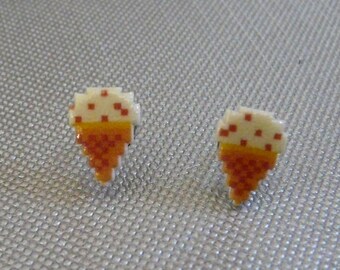 pixel cone - burger time ice cream cone stud earrings