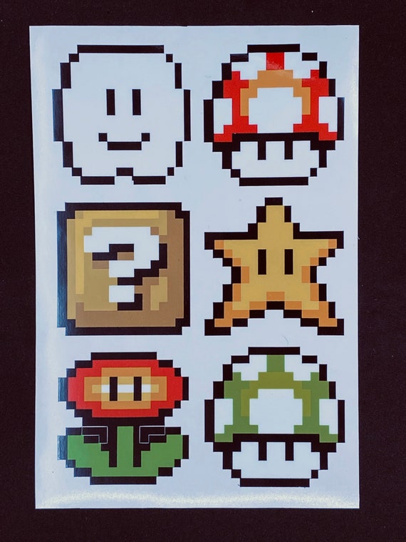Mario Power Ups Pixelated Sticker Pack Super Mario Video Etsy Mario Power Ups Pixelated Sticker Pack Super Mario Video Etsy