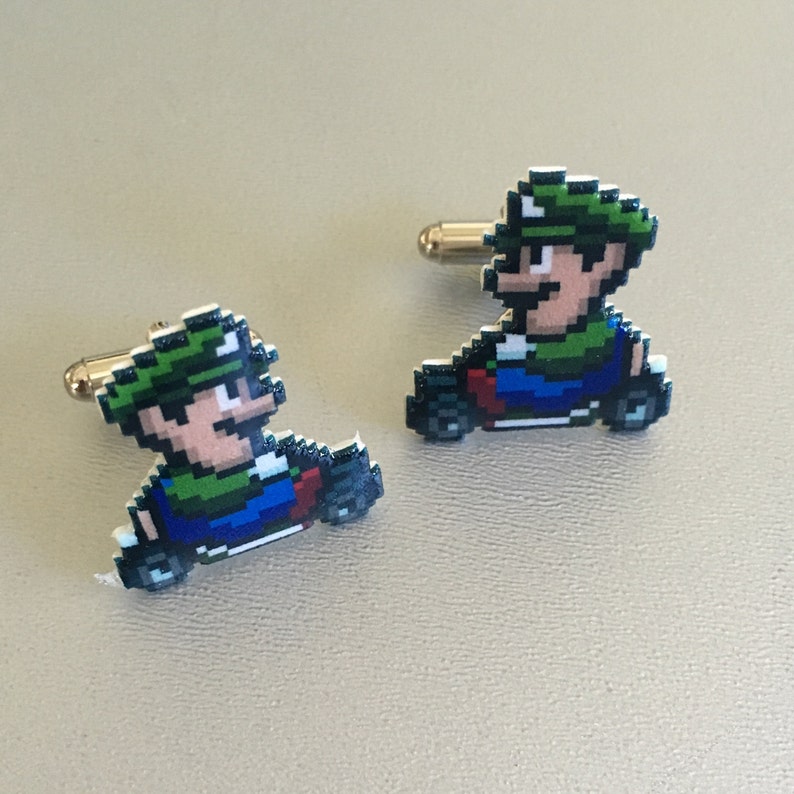 mario kart Cufflinks pick your favorite character // Video Game Cufflinks // Geek Wedding Cufflinks // Gamer Wedding Cuff Links image 2