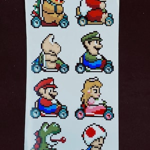 Super Mario Kart Pixelated Sticker Pack  // Super Mario Video Game Stickers // Nintendo Stickers // Car Decals // Kiss Cut Vinyl Stickers