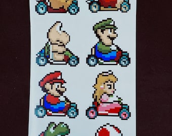 Super Mario Kart Pixelated Sticker Pack  // Super Mario Video Game Stickers // Nintendo Stickers // Car Decals // Kiss Cut Vinyl Stickers