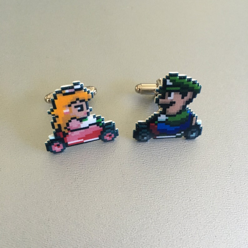 mario kart Cufflinks pick your favorite character // Video Game Cufflinks // Geek Wedding Cufflinks // Gamer Wedding Cuff Links image 3