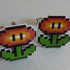 Super Mario 3 Feuer Blume Manschettenknöpfe / / Videospiel Manschettenknöpfe / / Geek Hochzeit Manschettenknöpfe / / Super Mario Cufflinks / / Trauzeugen Bild 1