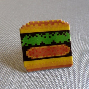 BurgerTime Hamburger Pin // Arcade Nintendo Hat Pin // Tie Tack // Retro lapel pin // resin coated shrink plastic similar to enamel pin image 1