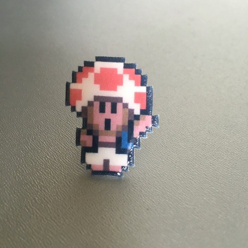 Toad Wario's Woods / Super Mario pin // Nintendo Hat Pin // Tie Tack // lapel pin // resin coated shrink plastic similar to enamel pin image 1