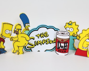 Simpsons 3D Printed Decor Set – Homer, Marge, Bart, Lisa, Maggie, Duff Beer & Simpsons Logo | Fun Tabletop Display