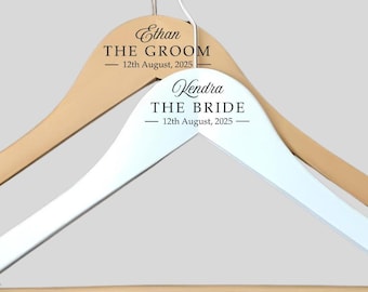 Set of 2 Personalized Hangers, Bride and groom hangers, Engraved Hangers for Bride and Groom, Wedding hangers, Engraved wedding hanger
