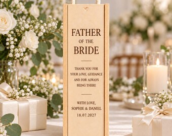 Personalised Father of the Bride Wine Box, Engraved Wooden Wedding Thank You Gift for Dad, Engraved Wine Box, Personalised wine box