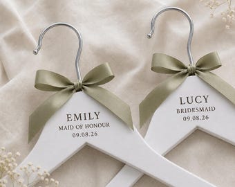 Engraved Wooden Wedding Dress Hanger, Personalised Bridal Keepsake, Bridesmaid, Maid of Honour, Flower Girl, Bride, Wedding Dress Hanger