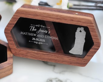 Personalized Wedding Ring Box with acrylic – Double Engagement Wood Ring Box, Ring Bearer Box, Engraved Ring Holder, Unique Proposal Gift