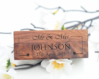 Personalized Ring Box – Double Engagement Wood Ring Box, Ring Bearer Box, Proposal Engraved Ring Pillow, Personalized Wedding Ring Box