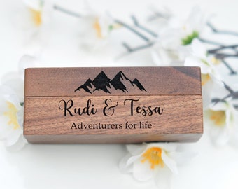 Personalized Ring Box – Double Engagement Wood Ring Box, Ring Bearer Box, Proposal Engraved Ring Pillow, Personalized Wedding Ring Box