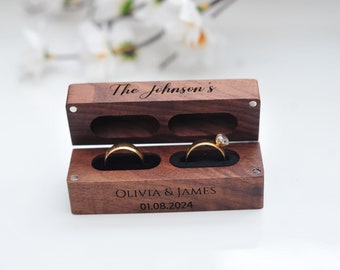 Personalized Ring Box – Double Engagement Wood Ring Box, Ring Bearer Box, Proposal Engraved Ring Pillow, Personalized Wedding Ring Box