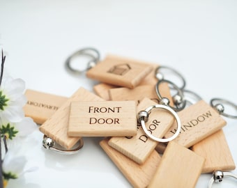 House Key Tags, House Key fobs, Labelled house keyrings, Wooden House Key Tags, House Keyrings, Homewarming Gifts, House Keys Labelled