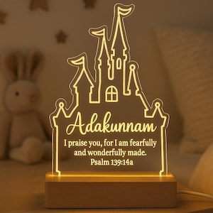 Personalised Frozen Elsa Night Light, Castle Night Light, Engraved Nursery Decor, Custom Name LED Lamp, Kids Night Light, Kids Nightlight