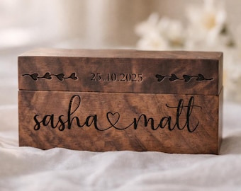 Personalized Ring Box – Double Engagement Wood Ring Box, Ring Bearer Box, Proposal Engraved Ring Pillow, Personalized Wedding Ring Box