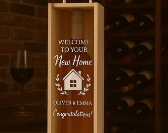 Engraved Wine Box, Wine Box with Personal Message, Personalised wine box, Custom Wine Box for New Homeowner, Housewarming Gift, Realtor gift
