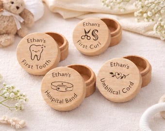 Personalized Wooden Baby Keepsake Box Set | First Tooth, Curl, Umbilical Cord, Hospital Band Storage, Baby Memory Gift, Newborn Gift