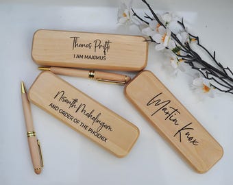 Engraved Pen and case set, Engraved Pen Set, Custom wooden pen, Personalised Pen, Engraved wedding favors, Ball point pens, Christmas Gifts