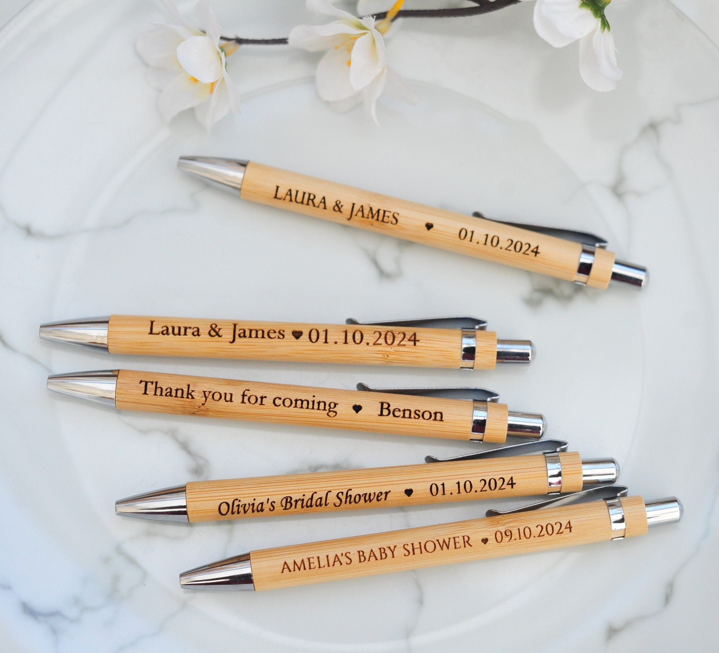 Wedding Favors, Bulk Engraved Pen, Bamboo Pen With Personal Message ...