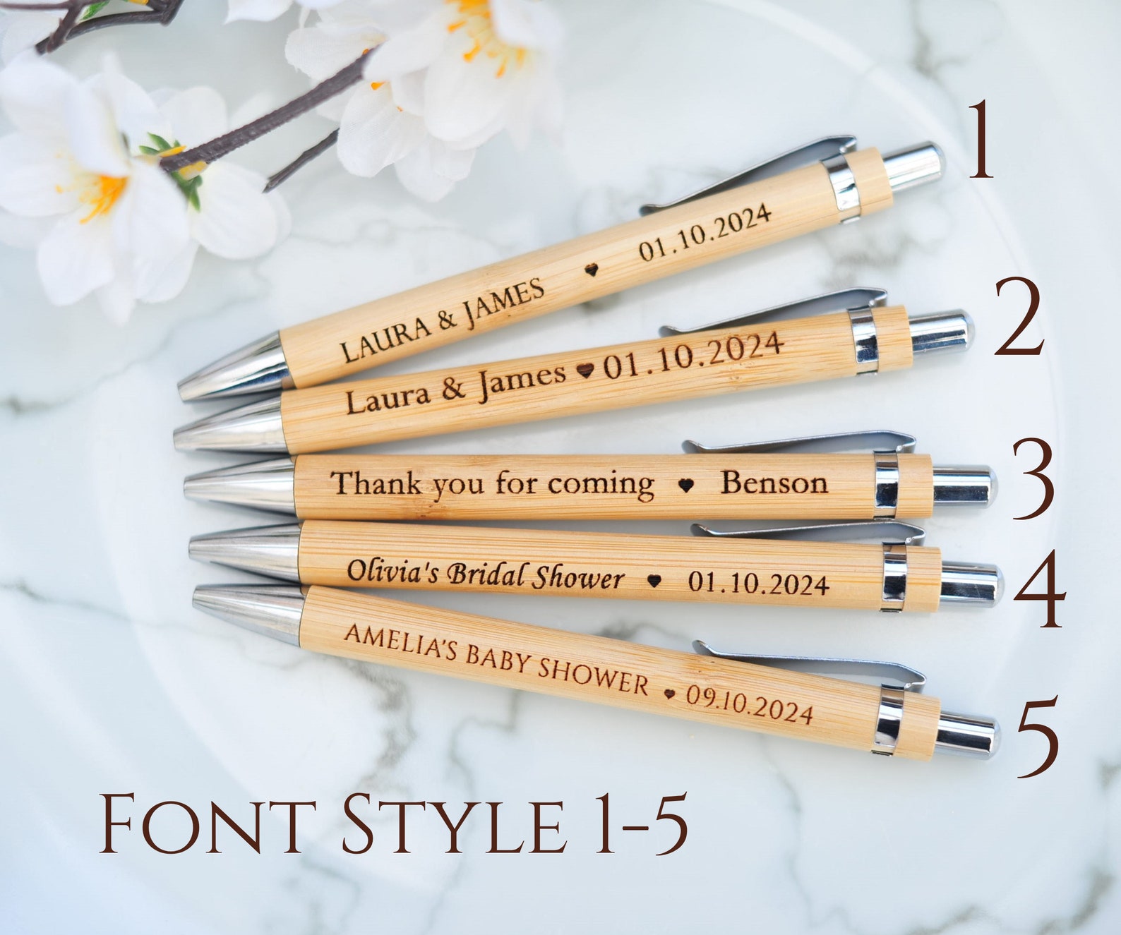 Wedding Favors, Bulk Engraved Pen, Bamboo Pen With Personal Message ...