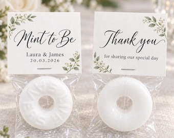 Personalised Mint Wedding Favours, Mint to Be, Sage Green Botanical Wedding Favour, Custom Names and Date, Guest Thank You Gift