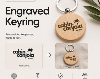 Airbnb key ring, Rental Keyring, Custom Logo Key Fob, Company Logo Key Fobs, Wooden Office Key Tags, Branded Keyring for Businesses