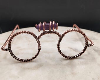 Handgemaakte koperen tensorringglazen met amethist | Meditatietool Heilige Geometrie