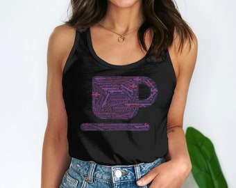 Women's Coffee Lover Tank Top, Cappuccino Macchiato Coffee Patterns Vibrant Summer Shirt