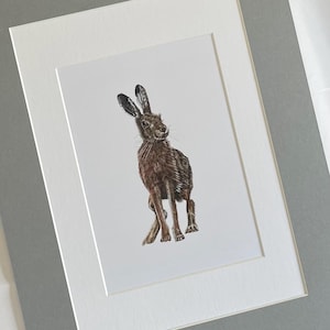 Double Mounted A5 Hare Print