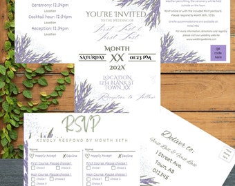 Invitation et modèle modifiable RSVP - Lavande et vert sauge - Imprimable et modifiable