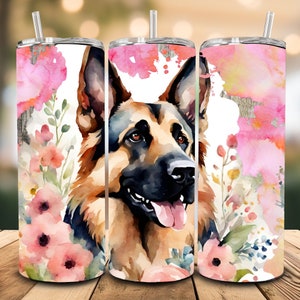 German Shepherd Dog Seamless Tumbler Wrap PNG & PDF, 20oz Skinny Sublimation Tumbler Design, Digital Tumbler Wraps Sublimation File