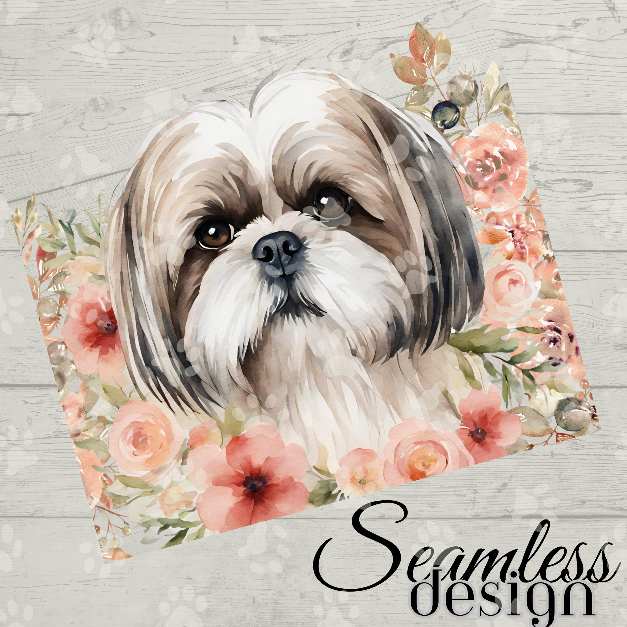 Shih Tzu Dog Seamless Tumbler Wrap PNG & PDF, 20oz Skinny Sublimation ...
