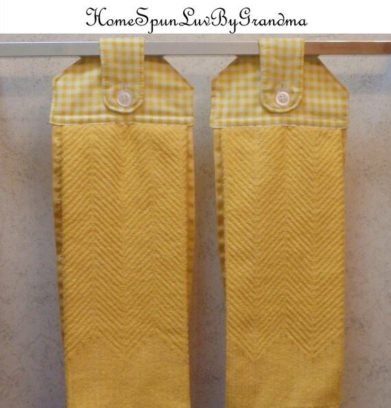 Set Of 2 Hanging Cloth Top Kitchen Hand Towels Yellow Cloth Top Kitchen Hand Towels Yellow