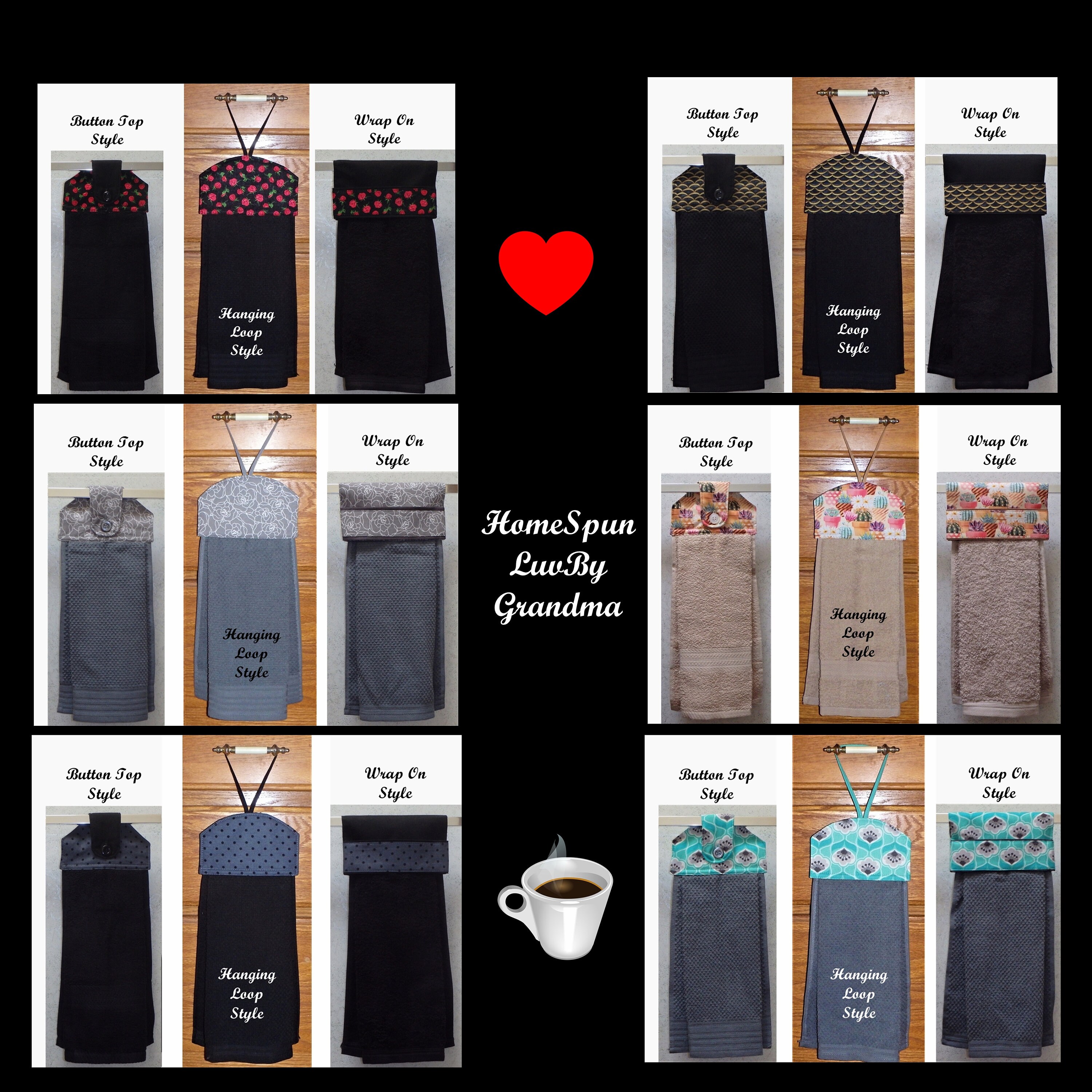 One Oven door towel, Kitchen hanging towel, Dish towel, Bathroom hand towel - Button, Loop or Wrap On Styles