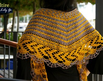 READY MADE Lavender Mustard Hand Crocheted Lace Shawl