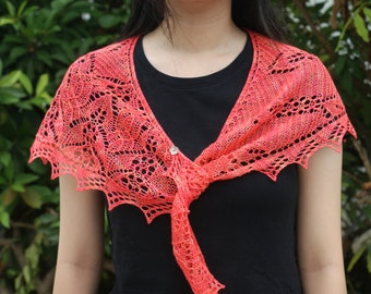 READY MADE Orange Hand Knitted Lace Shawl