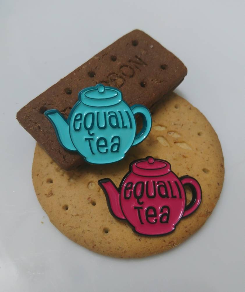 Equali-tea teapot, enamel hat or lapel pin.