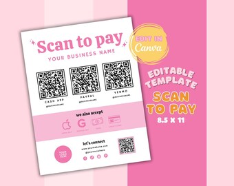 Scan to Pay Sign - DIY Editable Canva Template - QR Code Sign Venmo Cashapp Payment Sign - 0003